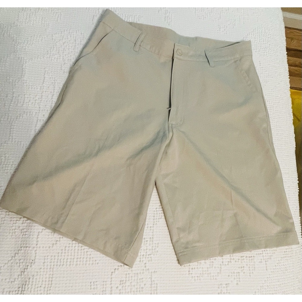 Champion Flat Front Chino Stretch Golf Shorts Men's Duodry Size 32 Tan Khaki